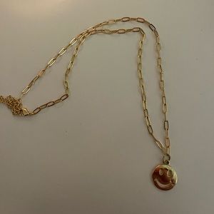 gold filled smiley face necklace with paper clip chain
